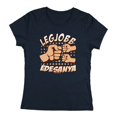 Legjobb anya (gyerek kezekkel) női póló (Sötétkék)