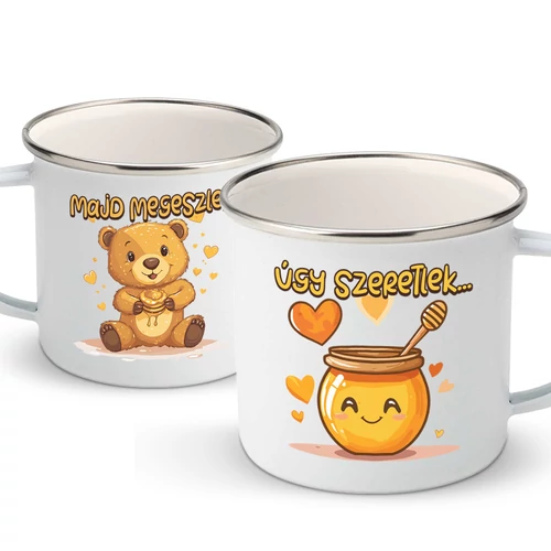 Úgy szeretlek (macis) fém bögrék (Fehér)