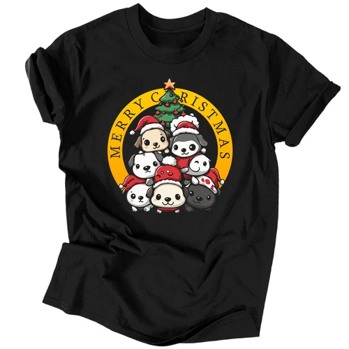 Merry Christmas (Kutyás mintával) férfi póló (Fekete)