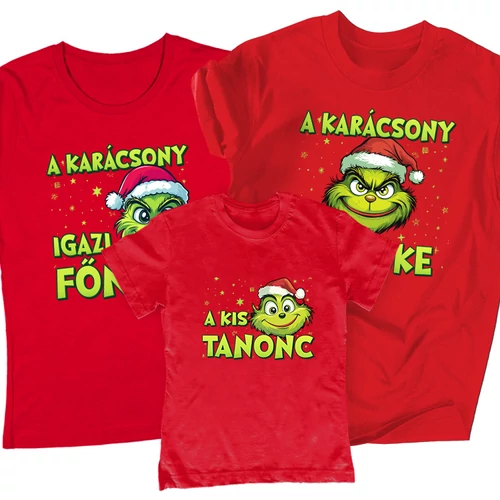 Karácsony főnökei családi póló szett (1 gyerek) (Piros)