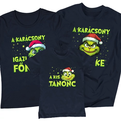 Karácsony főnökei családi póló szett (1 gyerek) (Sötétkék)