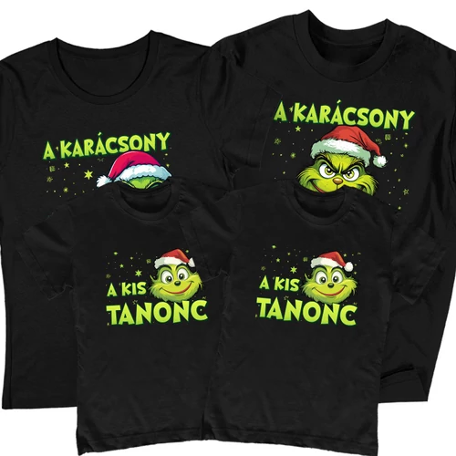 Karácsony főnökei családi póló szett (2 gyerek) (Fekete)
