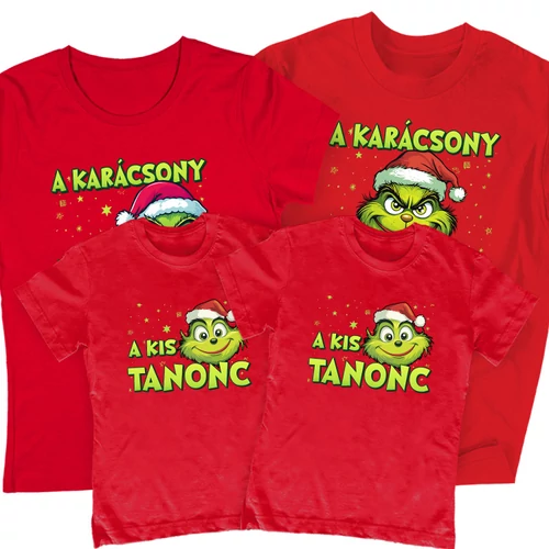 Karácsony főnökei családi póló szett (2 gyerek) (Piros)