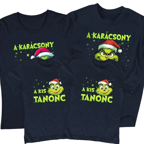 Karácsony főnökei családi póló szett (2 gyerek) (Sötétkék)