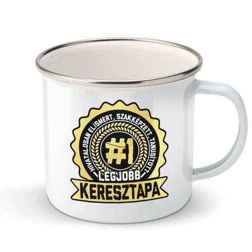 Tanusított legjobb keresztapa fém bögre (Fehér)