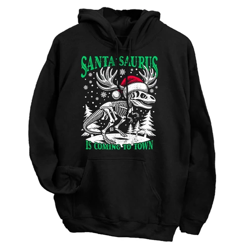 Santa-Saurus kapucnis pulóver (Fekete)