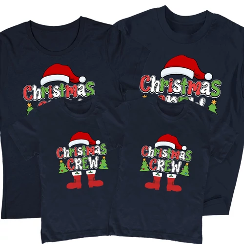 Christmas crew családi póló szett (2 gyerek) (Sötétkék)