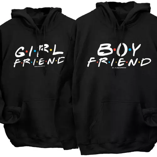 Girl &amp; Boy friend páros kapucnis pulóverek (Fekete)