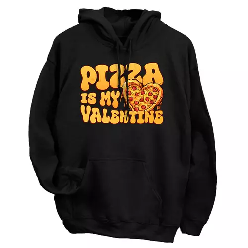 Pizza is my valentine kapucnis pulóver (Fekete)