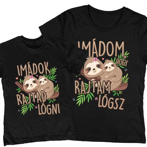Imádom, hogy rajtam lógsz páros póló szett (Fekete)