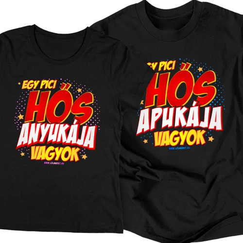 Egy pici hős apukája/anyukája vagyok páros póló szett (Fekete-Fekete)