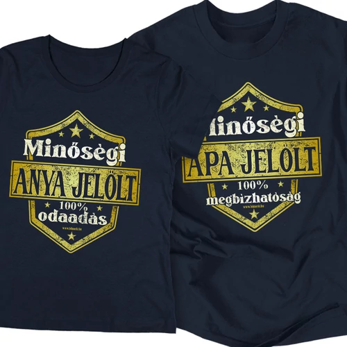 Minőségi Apa/Anya jelölt páros póló szett (Sötétkék)