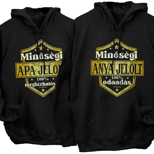 Minőségi Apa/Anya jelölt páros kapucnis pulóverek (Fekete)