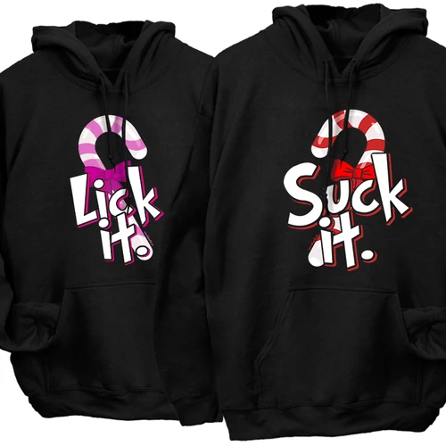 Suck it/Lick it páros kapucnis pulóverek (Fekete)