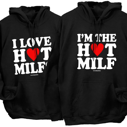 I love hot milfs/I'm the hot milf páros kapucnis pulóverek (Fekete)