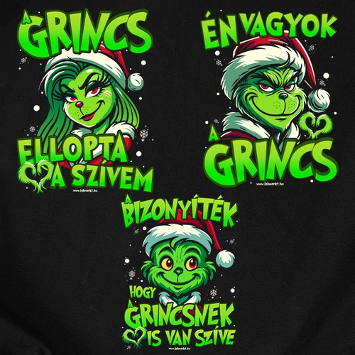 A grincs ellopta a szívem családi póló szett (1 gyerek) (Fekete)