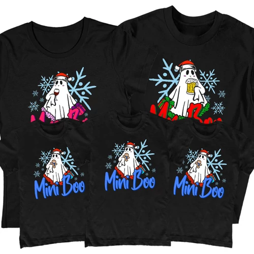 Christmas Boo Family családi póló szett (3 gyerek) (Fekete)