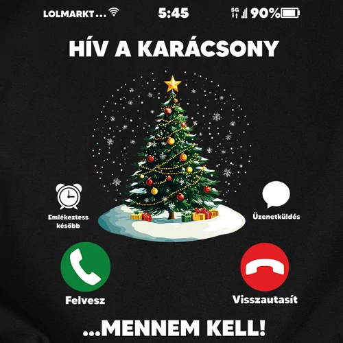Hív a karácsony férfi póló (B_Fekete)