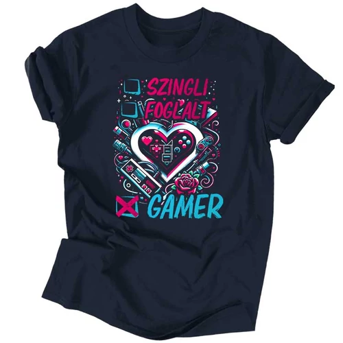 Szingli, Foglalt, Gamer férfi póló (Sötétkék)