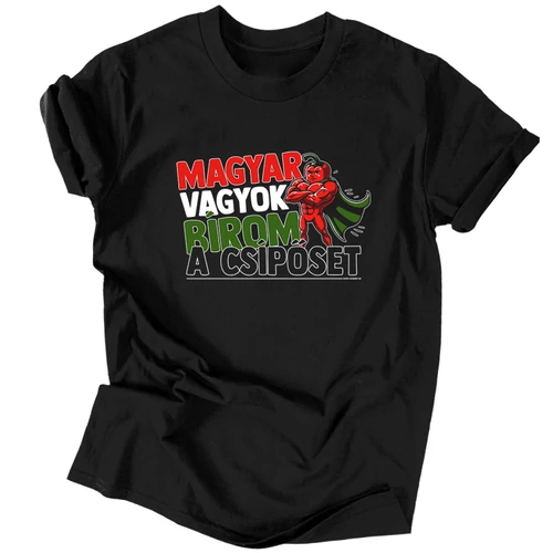 Magyar vagyok, bírom a csípőset férfi póló (Fekete)