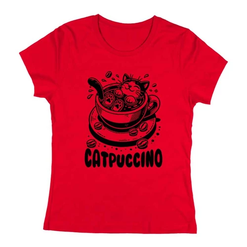 Catpuccino női póló (Piros)
