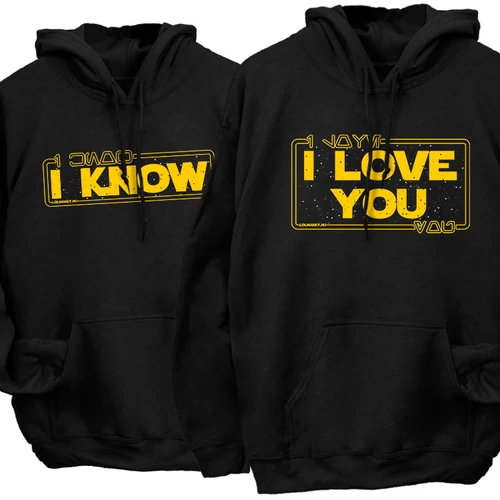 I love you - I know páros kapucnis pulóverek (Fekete)