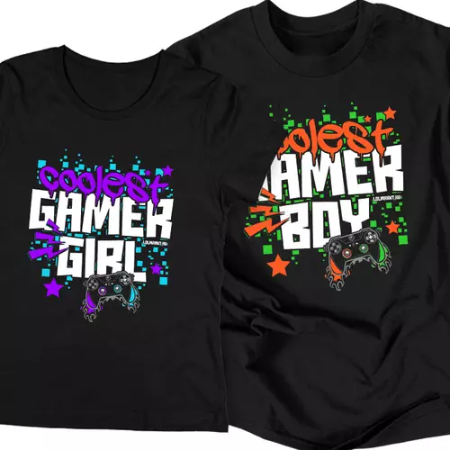 Coolest gamer girl &amp; boy páros póló szett (Fekete)