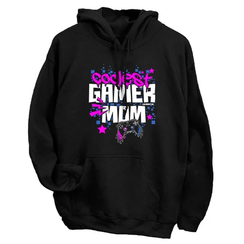 Coolest gamer mom kapucnis pulóver (Fekete)