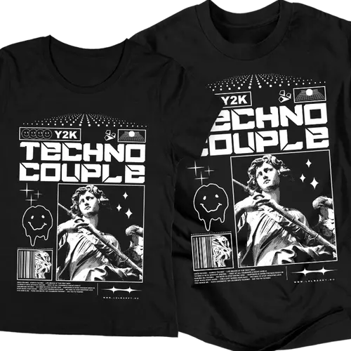 Techno Couple páros póló szett (fekete-Fekete)