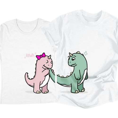 Dino love páros póló szett (Fehér)