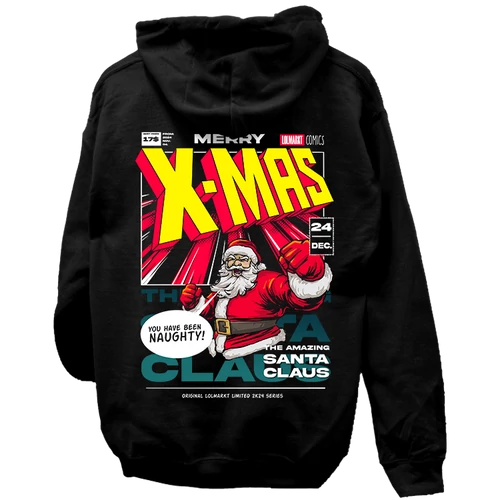 X-mas unisex kapucnis pulcsi (B_fekete)