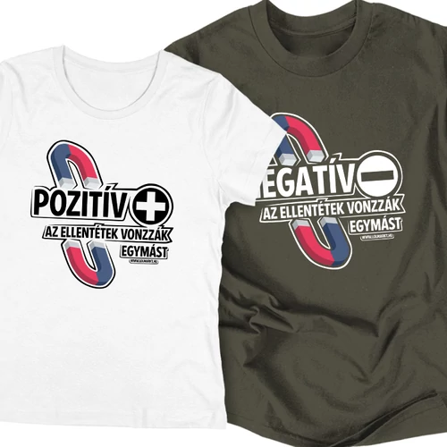 Pozitív-Negatív páros póló szett (Fehér-Grafit)