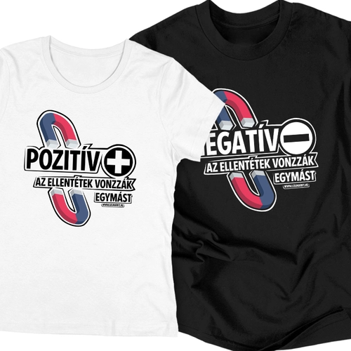 Pozitív-Negatív páros póló szett (Fehér-Fekete)