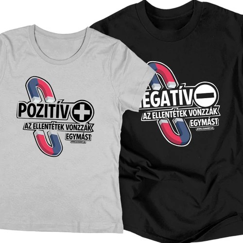 Pozitív-Negatív páros póló szett (Szürke-Fekete)