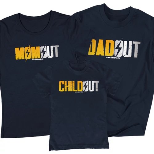 Fallout (Momout, Dadout, Childout) családi póló szett (Sötétkék)