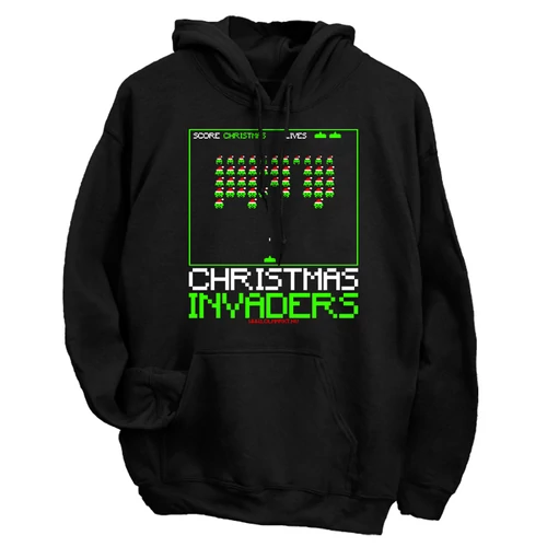 Christmas Invaders kapucnis pulóver (Fekete)