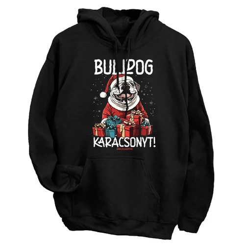 Bulldog karácsonyt kapucnis pulóver (Fekete)