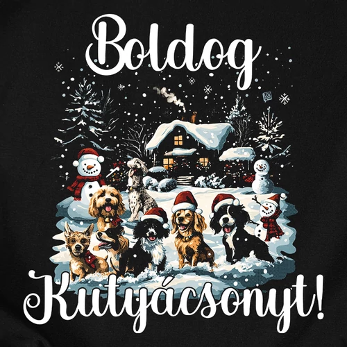 Boldog kutyácsonyt férfi póló (B_Fekete)