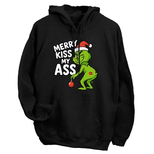 Merry kiss my ass kapucnis pulóver (Fekete)