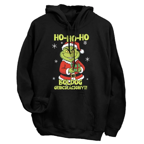 Boldog Grincsrácsonyt! kapucnis pulóver (Fekete)