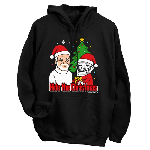 Hide the Christmas  (karácsonyi) kapucnis pulóver (Fekete)