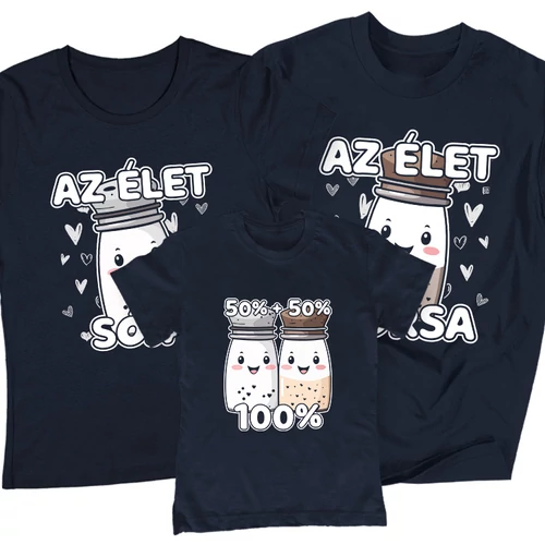 Az élet sója és borsa családi póló szett (1 gyerek) (Sötétkék)