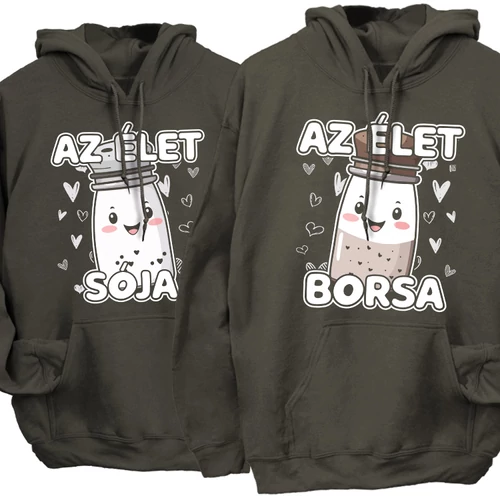 Az élet sója és borsa kapucnis pulóverek (Grafit)