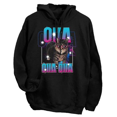 Oiia oiia cat (galaxis) kapucnis pulóver (Fekete)