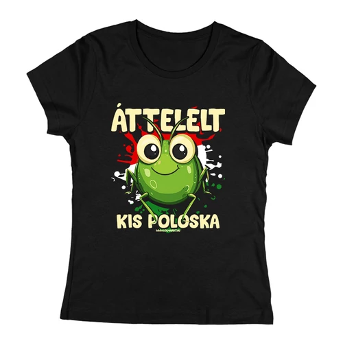 Áttelelt kis poloska női póló (Fekete)