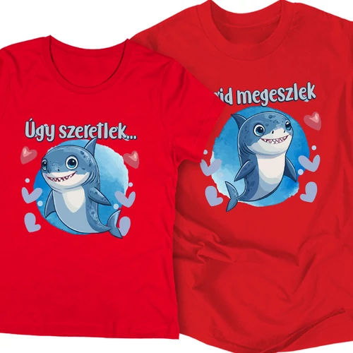 Úgy szeretlek (cápás) páros póló szett (Piros)