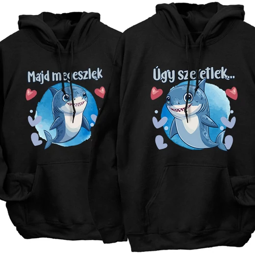 Úgy szeretlek (cápás) kapucnis pulóverek (Fekete)