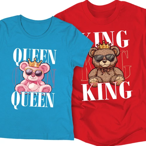 Queen &amp; King (macis) páros póló szet (Türkiz - Piros)