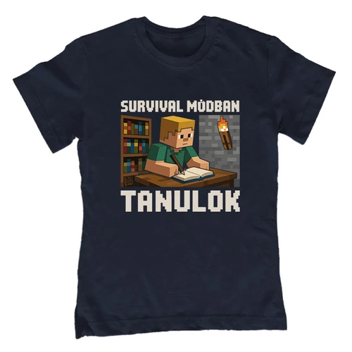 Survival módban tanulok gyerek póló (Sötétkék)