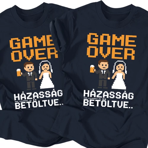 Házasság betöltve legénybúcsú póló szett (Sötétkék)